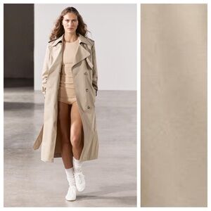 NWT. Zara ZW Collection Beige Trench Coat with Belt. Size XS